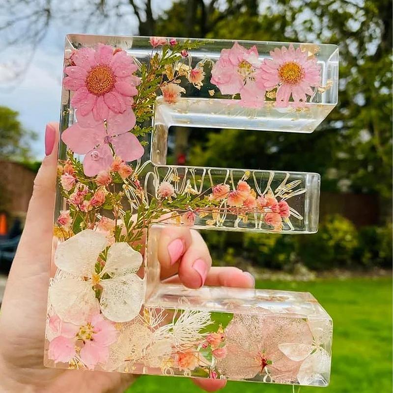 Resin Art Alphabet - Ночные светильники с цветочными 26 буквами,