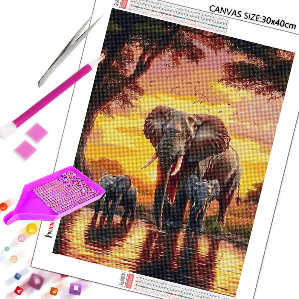 Huacan Слон Закат Пейзаж Алмаз – обзор и цена Resin Art Wallpaper