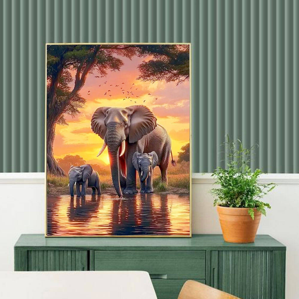 Huacan Слон Закат Пейзаж Алмаз – обзор и цена Resin Art Wallpaper